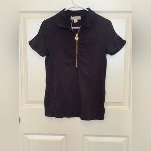 Michael Kors Navy Polo Shirt with Gold Zipper.  Size-Medium